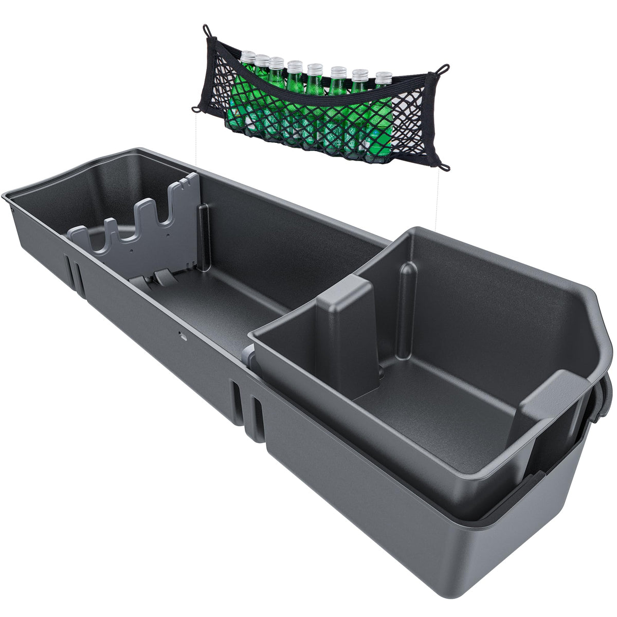WHALEMOTOR front view installed under seat showing neat concealed storage benefit