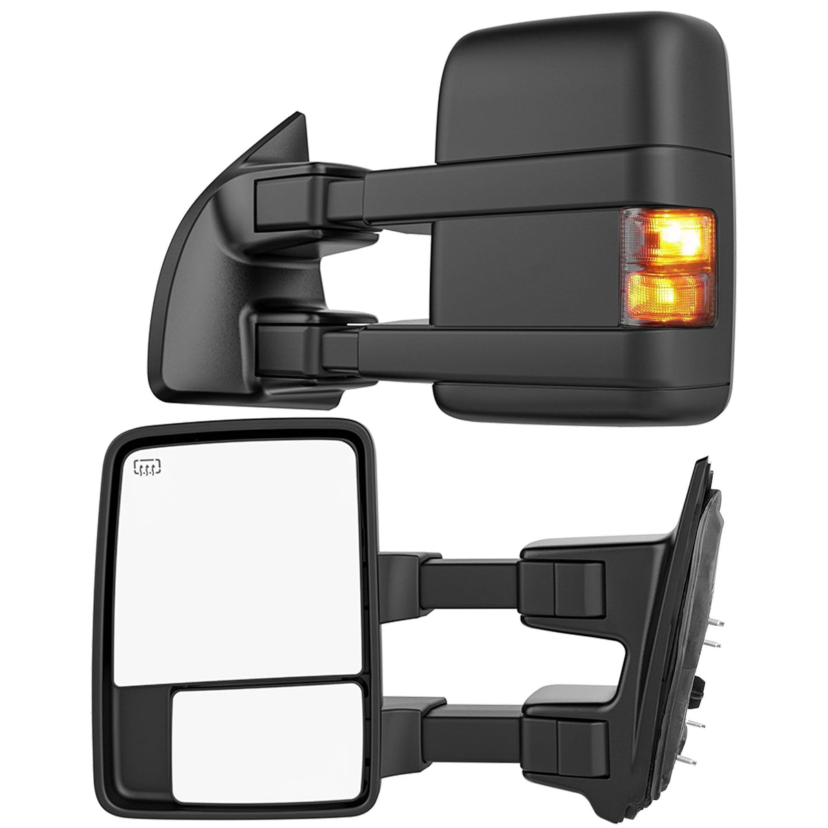 WHALEMOTOR front view of smoked tow mirror showing fitment and style benefits