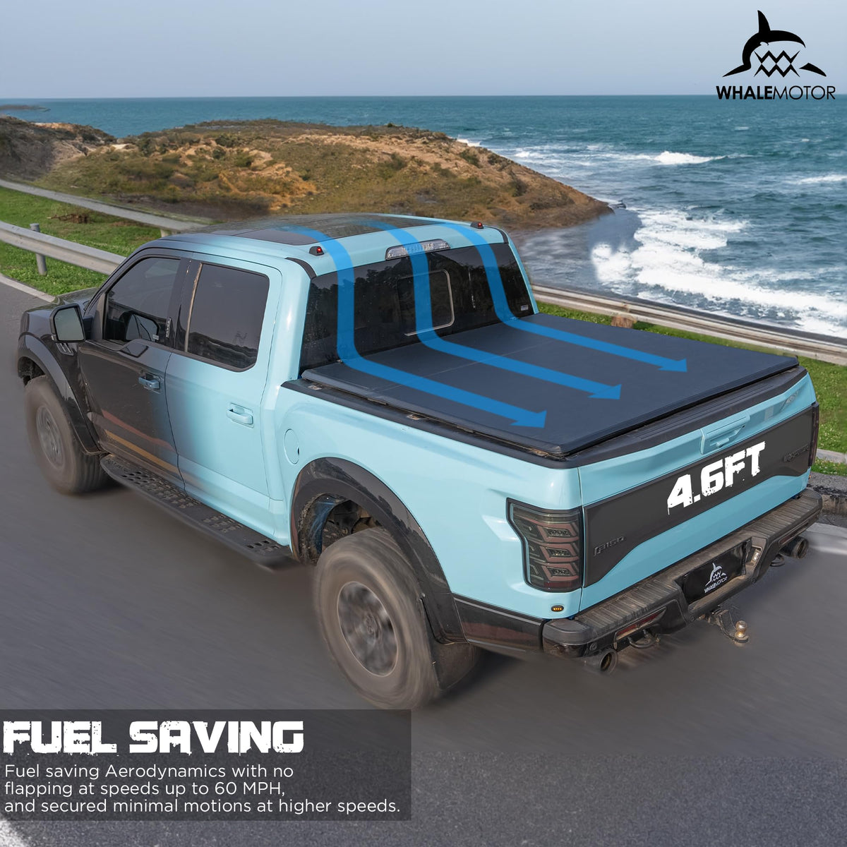 WHALEMOTOR lifestyle image of Maverick on road trip highlighting covered cargo privacy