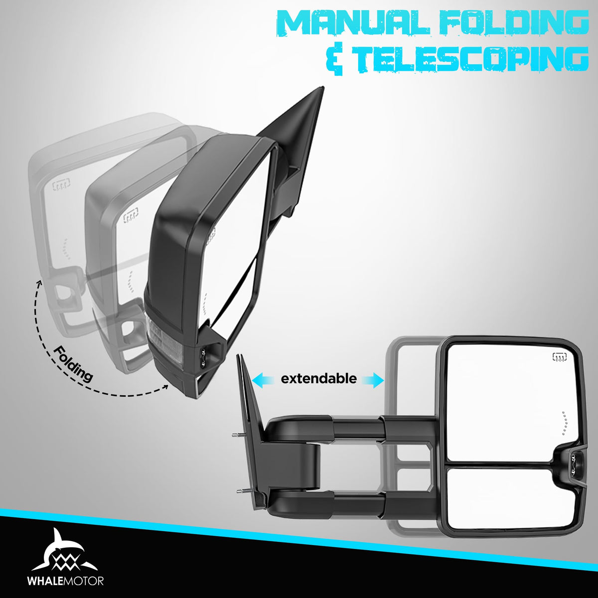 WHALEMOTOR scale comparison with truck door illustrating exact fit and mounting points
