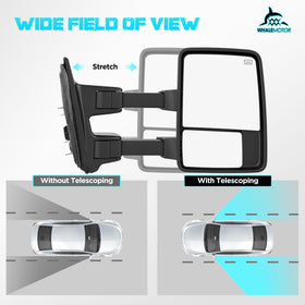 WHALEMOTOR size comparison with hand showing mirror scale for accurate fitment