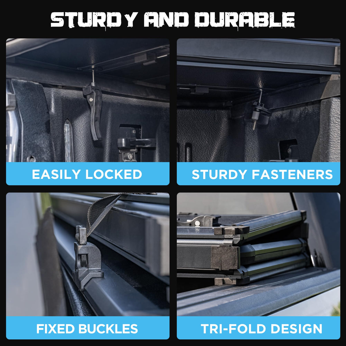 WHALEMOTOR tri-fold partially open for easy bed access and cargo reach