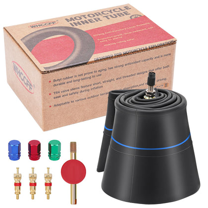 WHCCFF front packaging of 130/90-16 inner tube showing contents and fit benefits