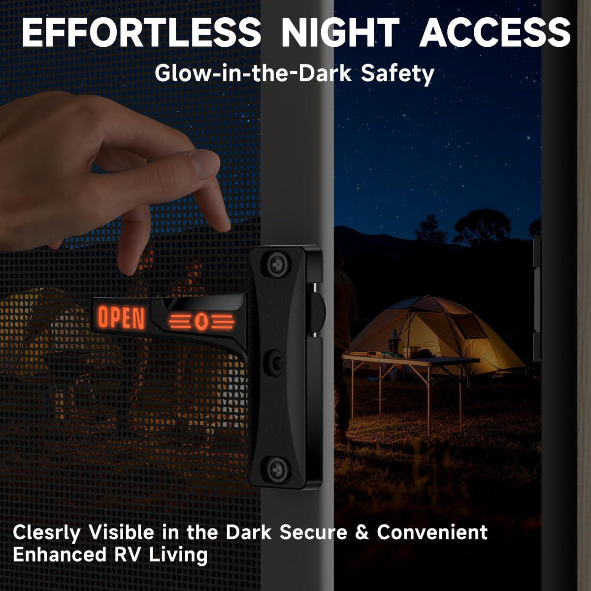 whciaxd glow-in-the-dark latch visible at night for easy location