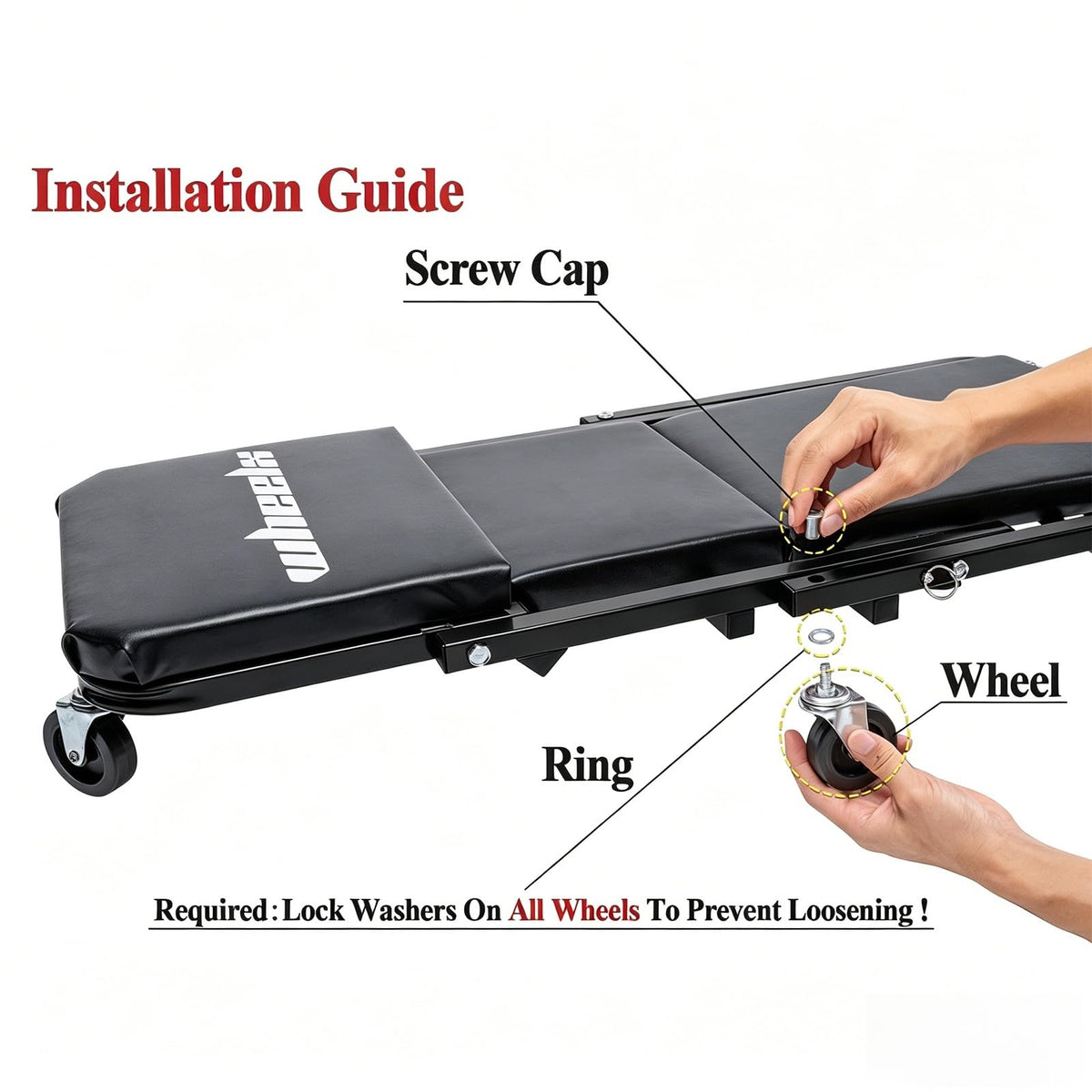 WheelX laid flat under a car showing full undercarriage access