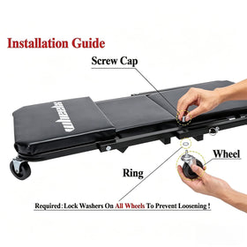 WheelX laid flat under a car showing full undercarriage access