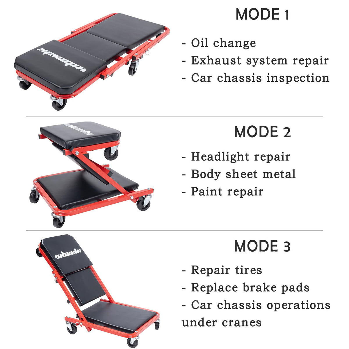 WheelX thick padded cushion close-up for lasting comfort during repairs