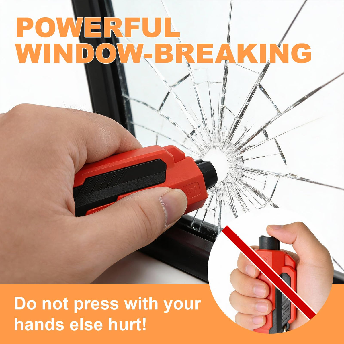 WHFLLIFE tool striking tempered glass to show effective window breaking