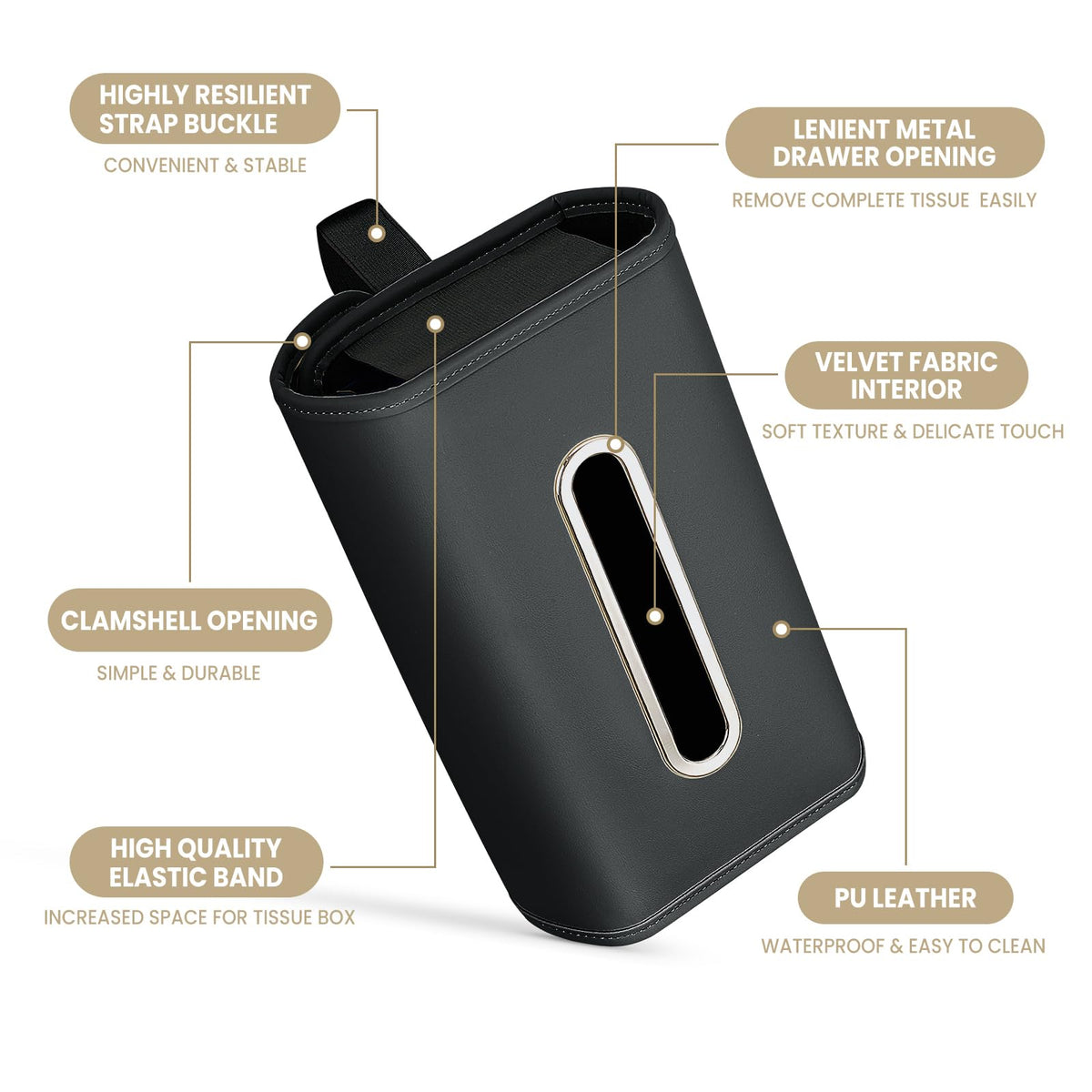 WHHMK mounted on back of headrest keeping tissues reachable for kids