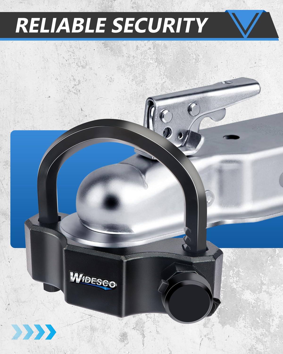 Widesco lock beside ruler showing fit for common coupler sizes