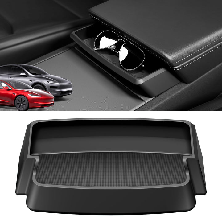 Wigoo front view installed in Tesla center console, adds organized storage