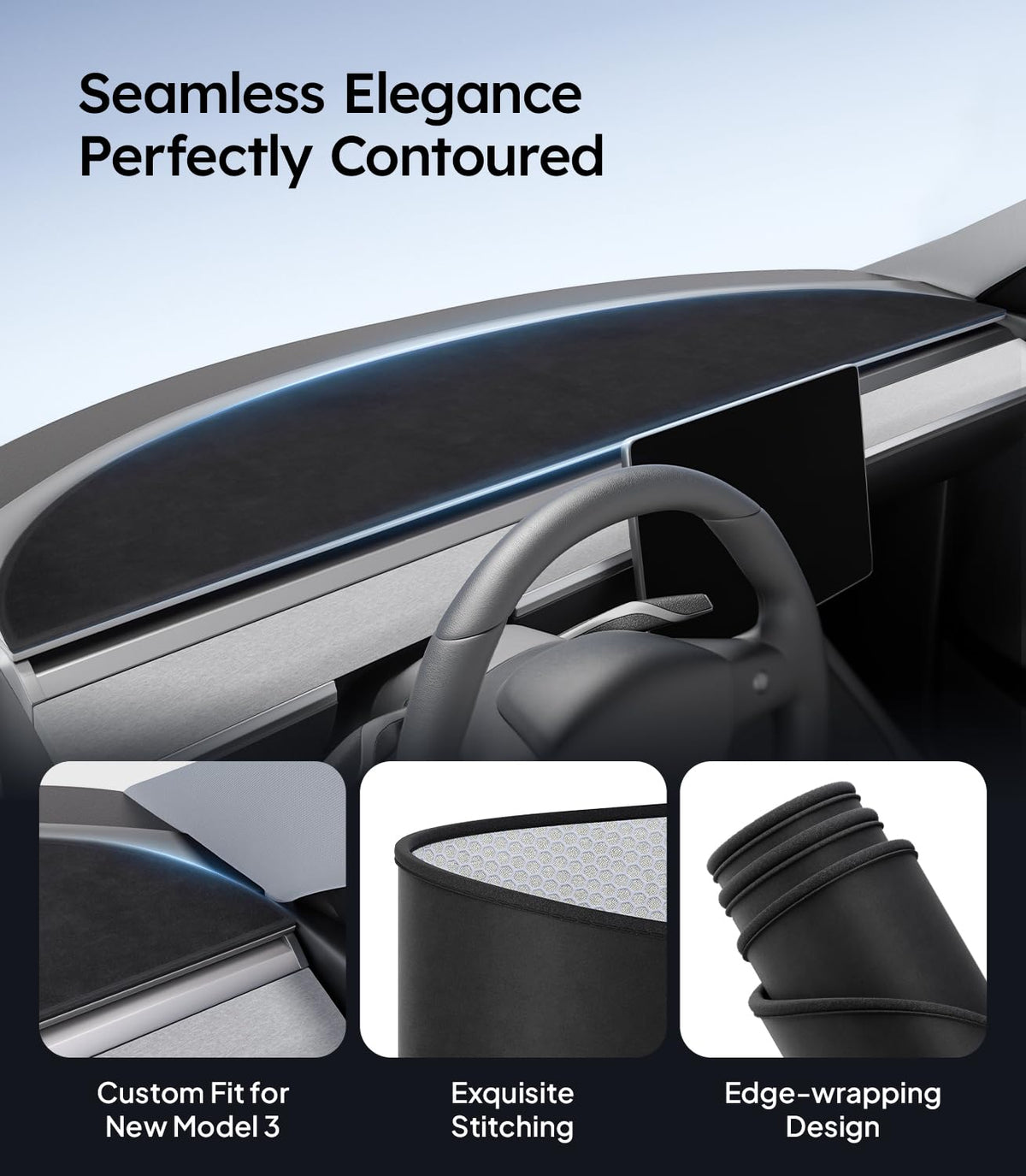 Wigoo dashboard cover installed in Tesla Model 3 Highland demonstrating easy fit and comfort