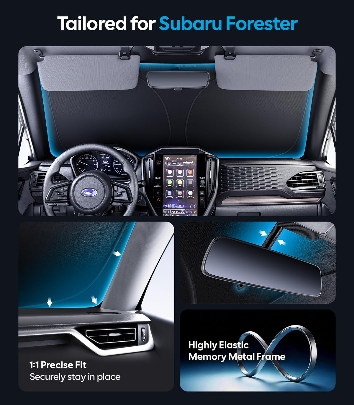 Wigoo sunshade installed inside a Forester demonstrating instant cabin cooling