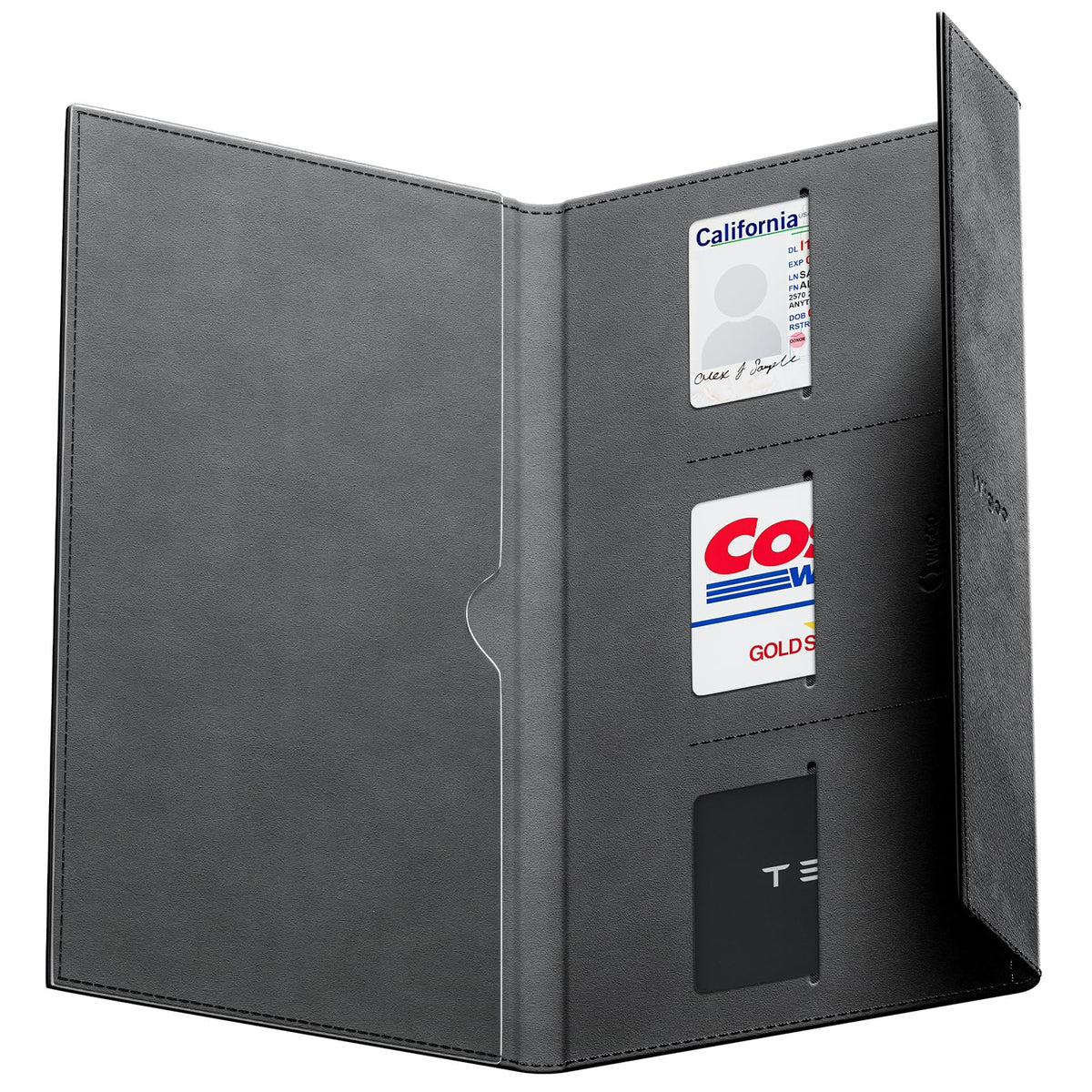 Wigoo front closed black folio showing sleek exterior and space saving benefit