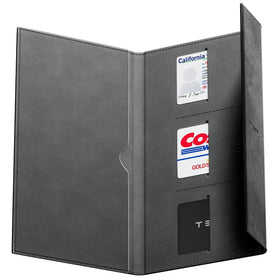 Wigoo front closed black folio showing sleek exterior and space saving benefit