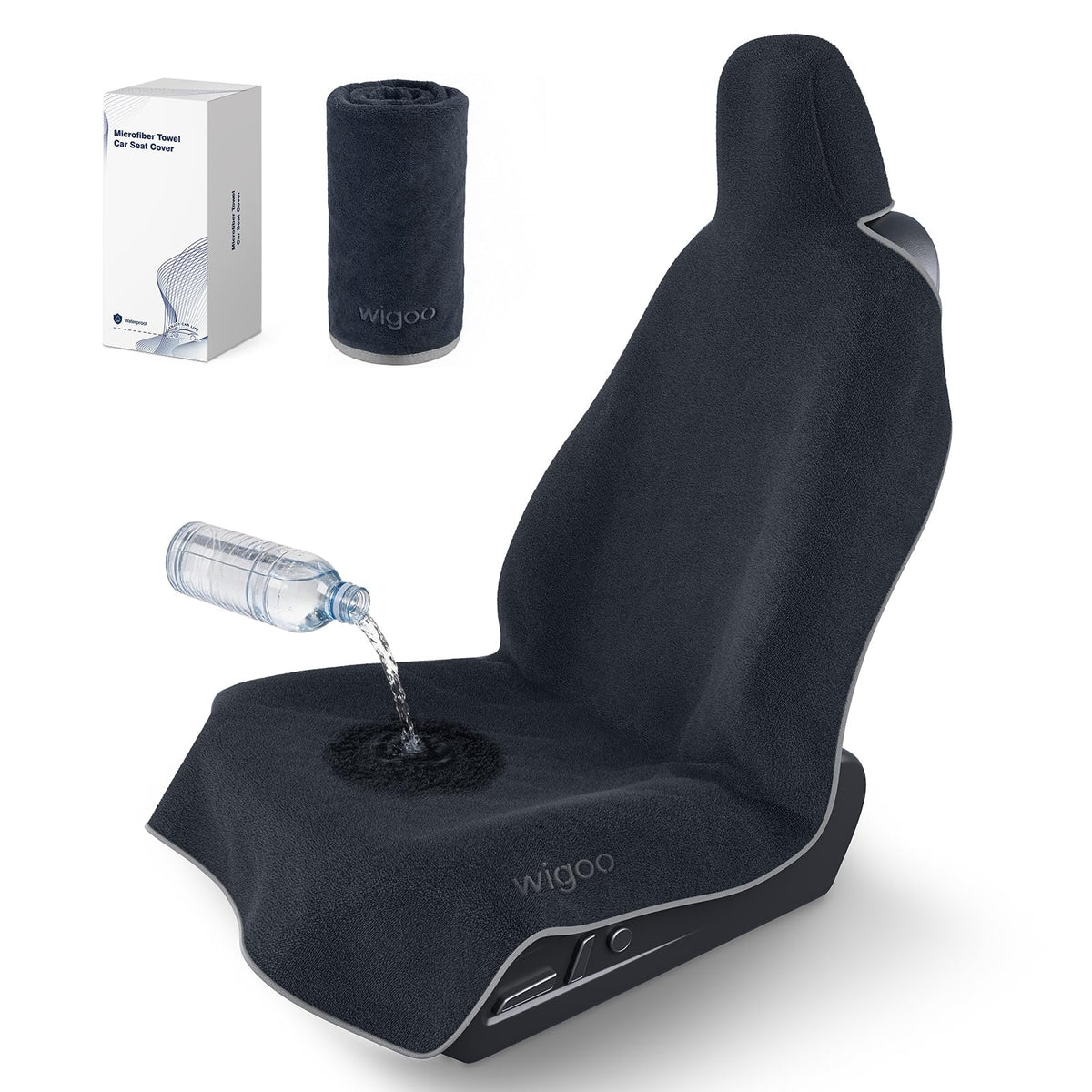 Wigoo front view of black seat towel pack protects seats