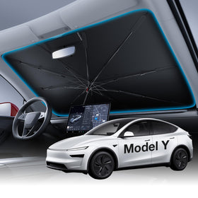 Wigoo front view sunshade perfectly fitted to Model Y windshield protecting interior