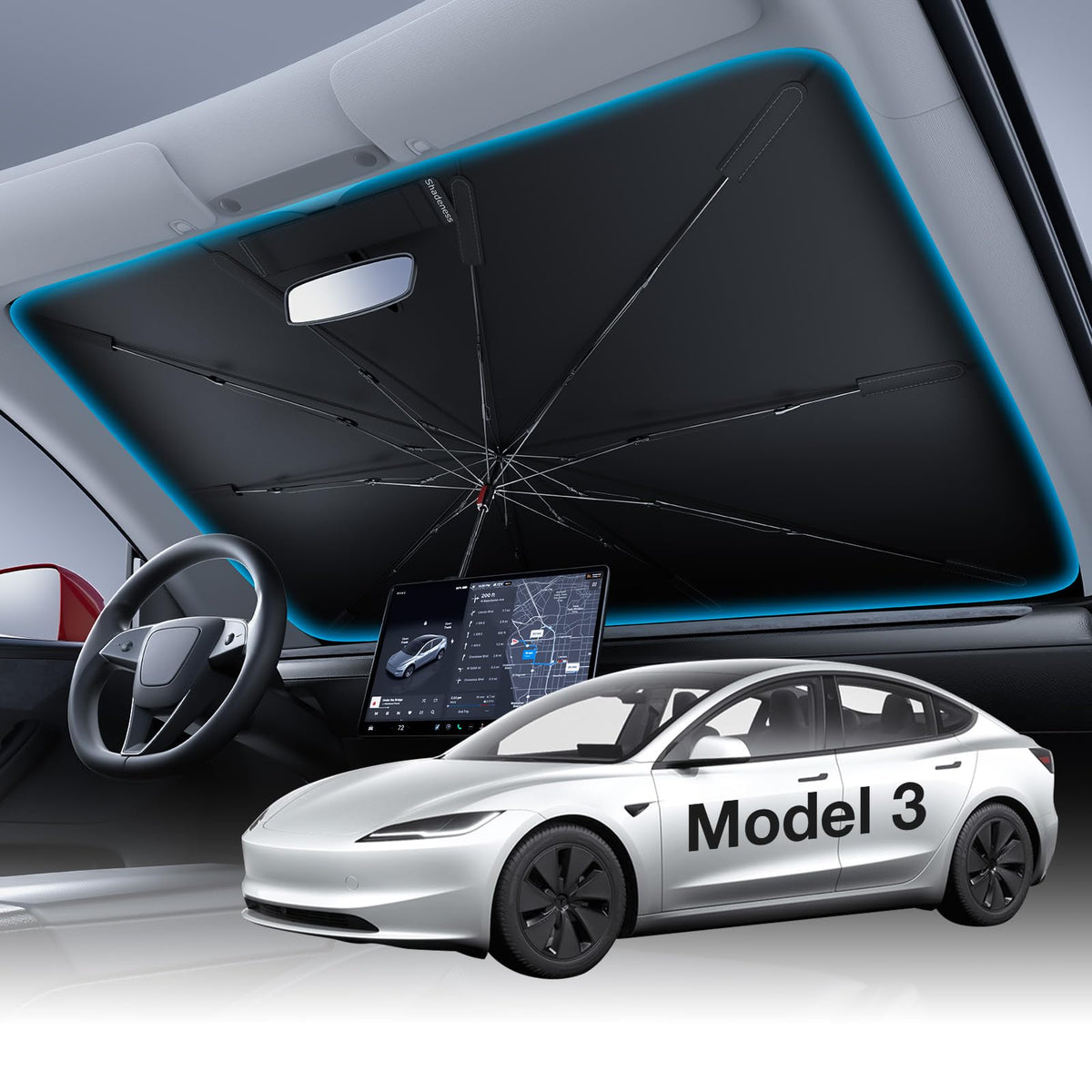 Wigoo front view showing full windshield coverage and neat fit benefit