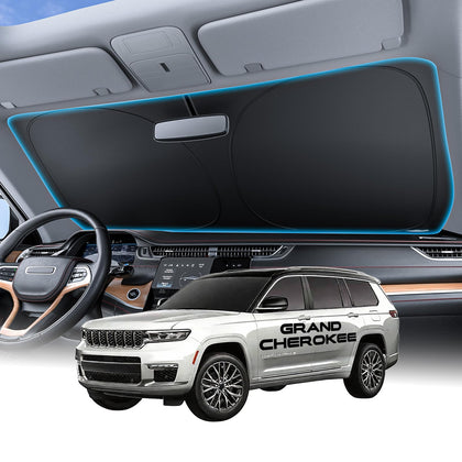 Wigoo front view on Grand Cherokee windshield showing perfect custom fit and sun reduction