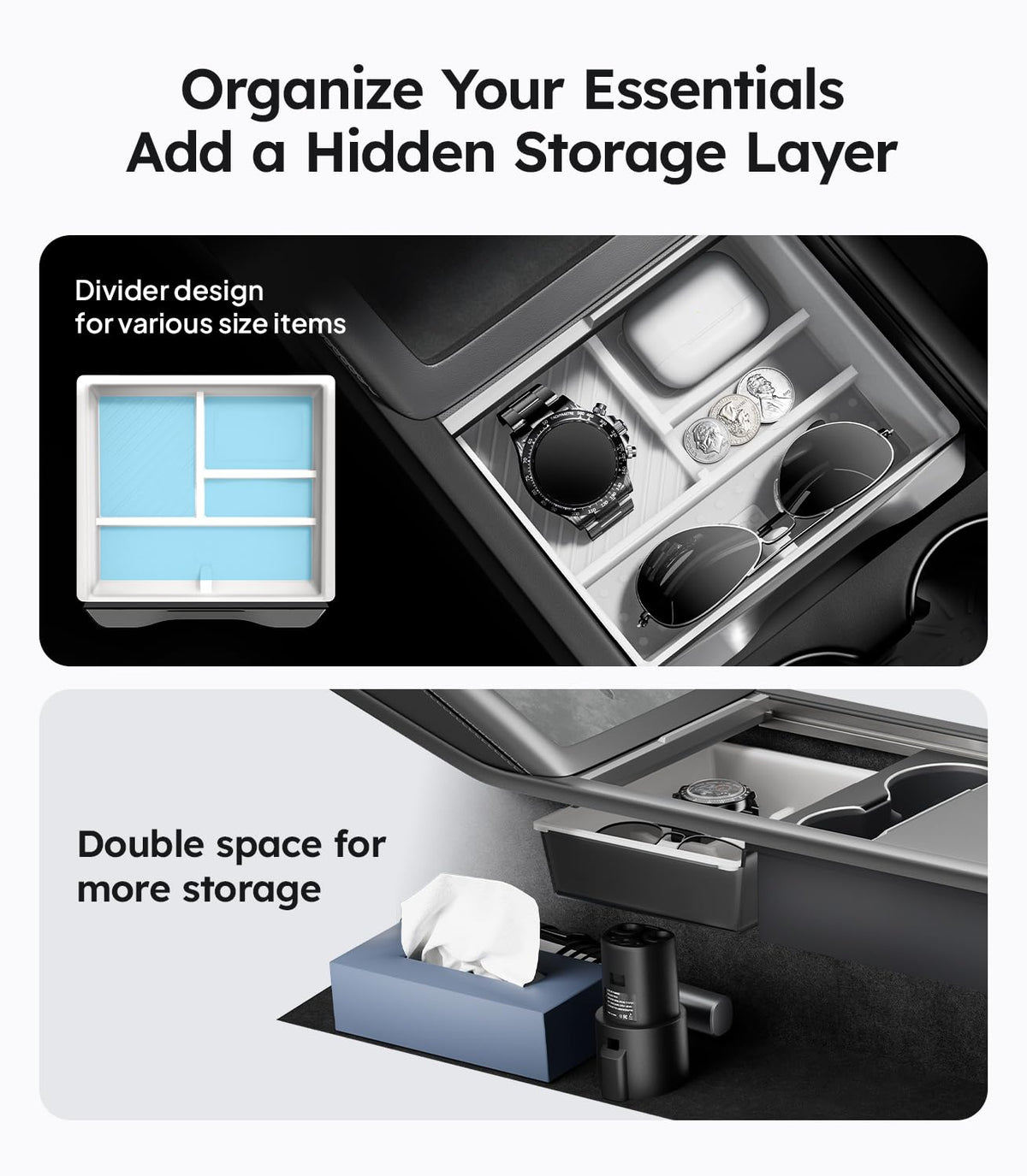 Wigoo hidden magnetic tray open revealing secure storage for cards and keys