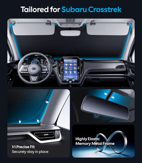 Wigoo installed in Crosstrek windshield showing snug, gap-free protection