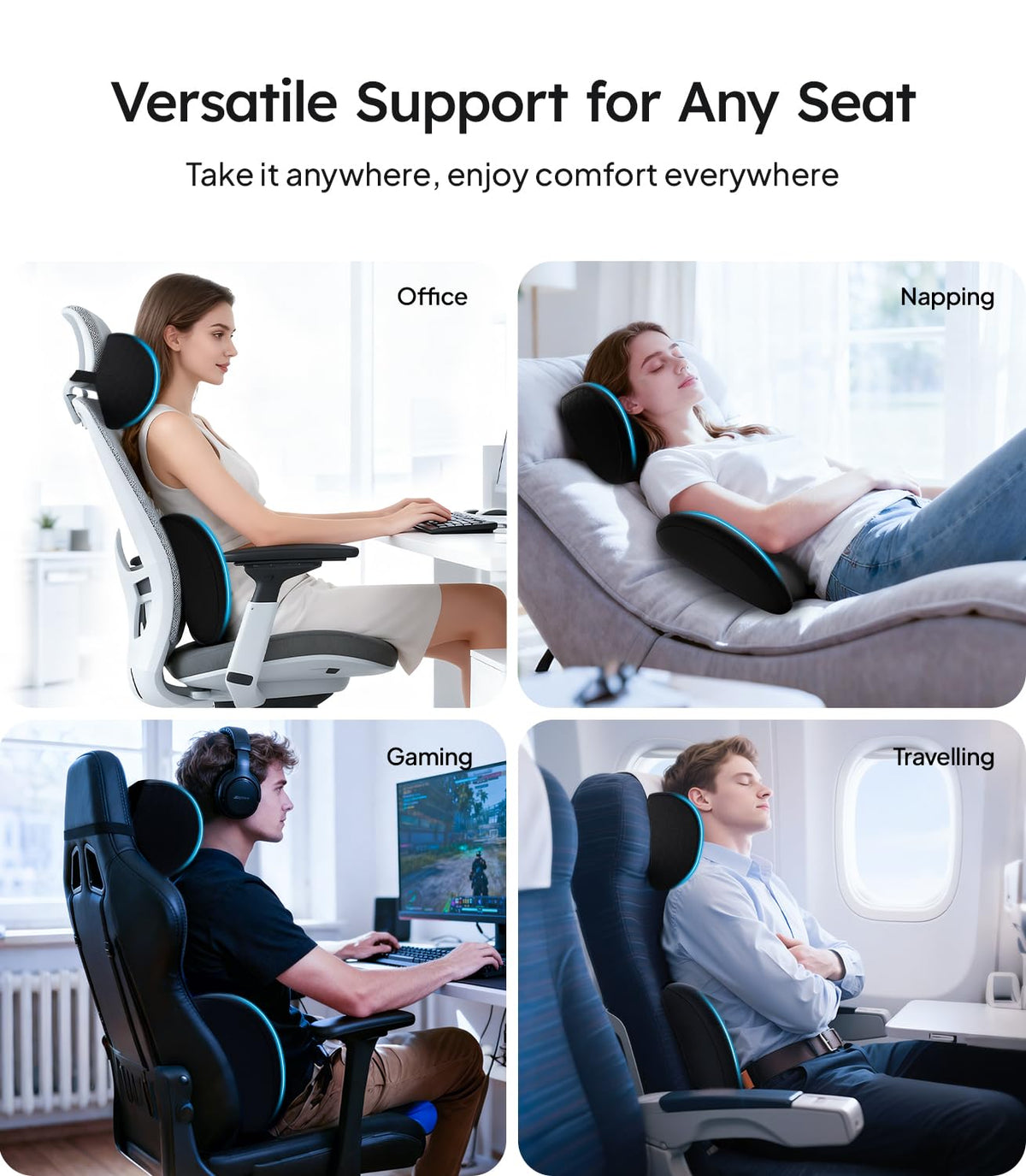 Wigoo cushions installed in a car offering improved posture on trips