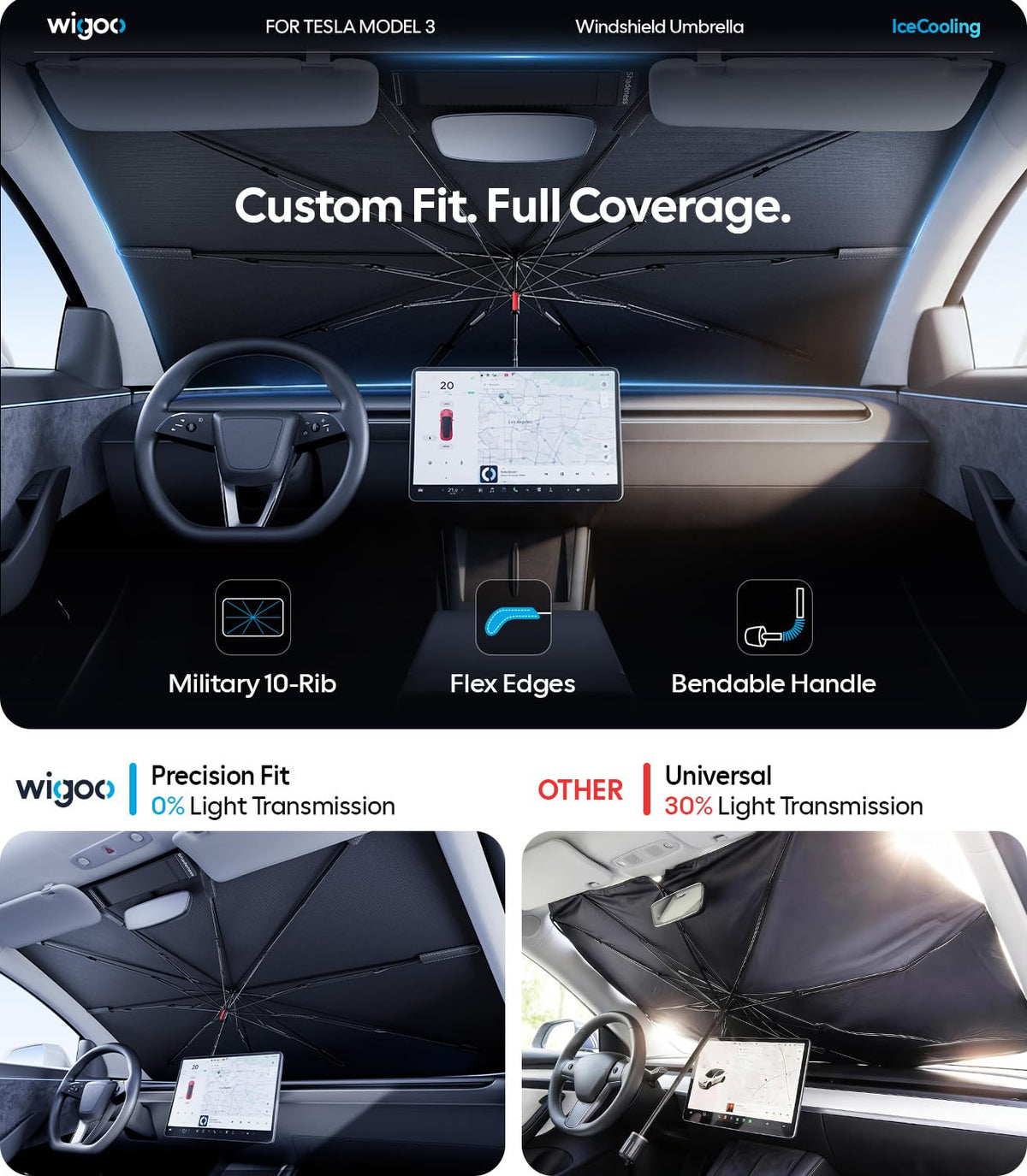 Wigoo installed inside Tesla Model 3 Highland showing cooler cabin benefit