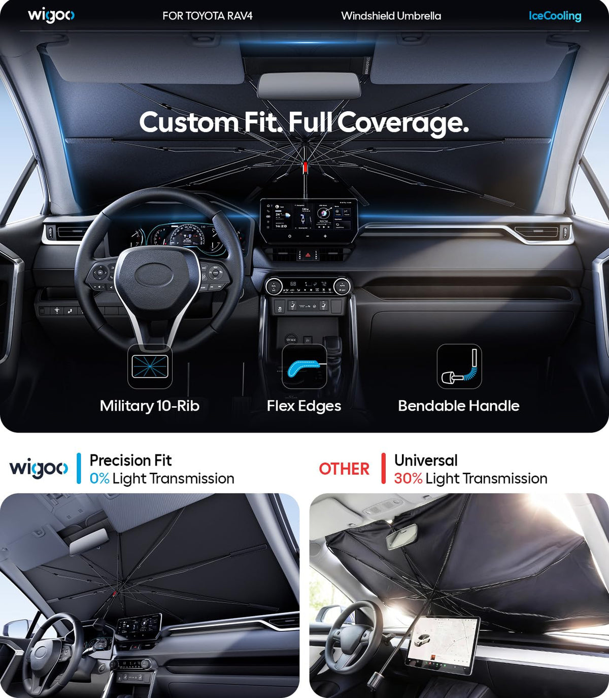 Wigoo installed inside a RAV4 reducing cabin heat and protecting dashboard