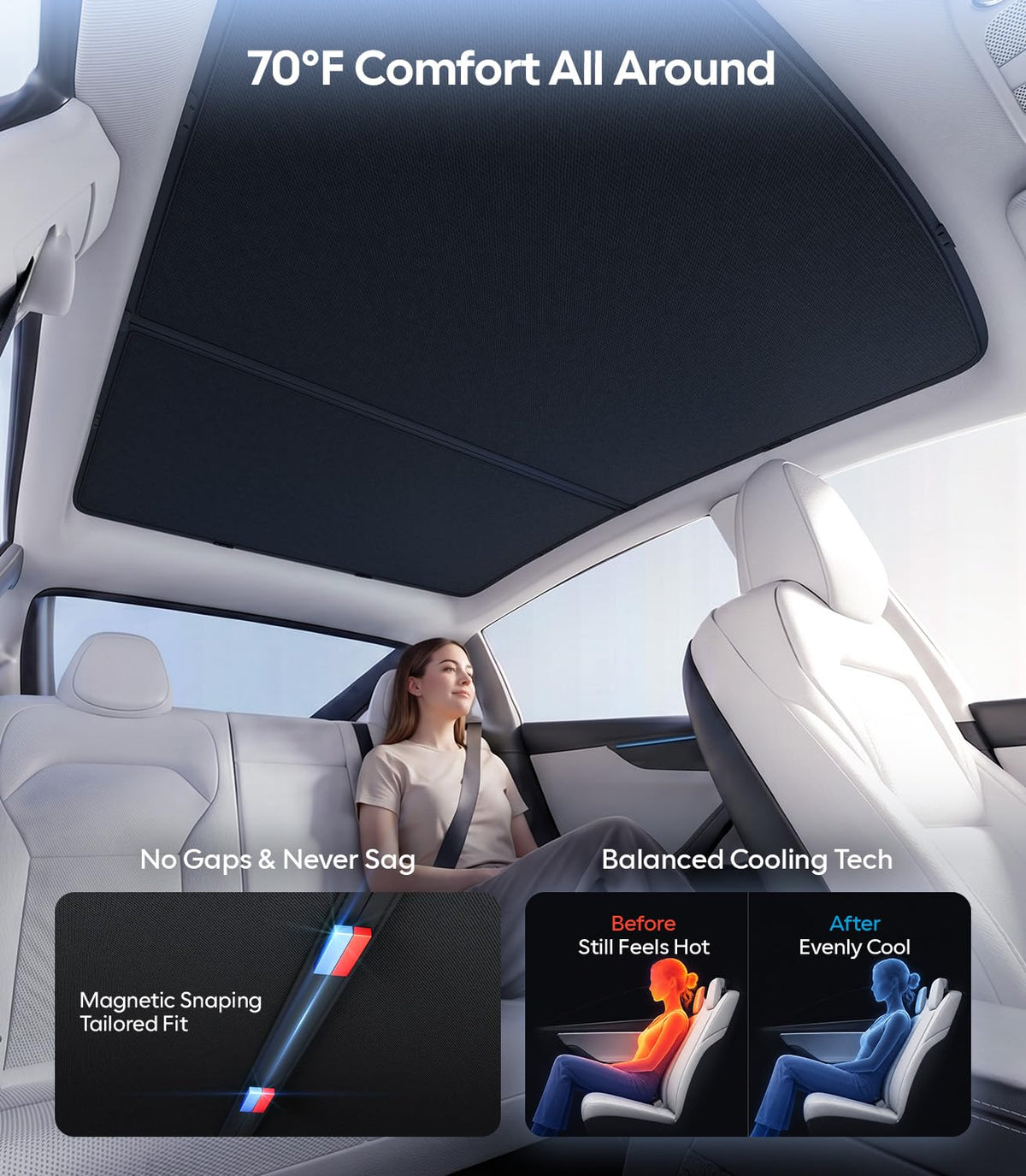 Wigoo sunshades installed in Model Y showing cooler interior comfort