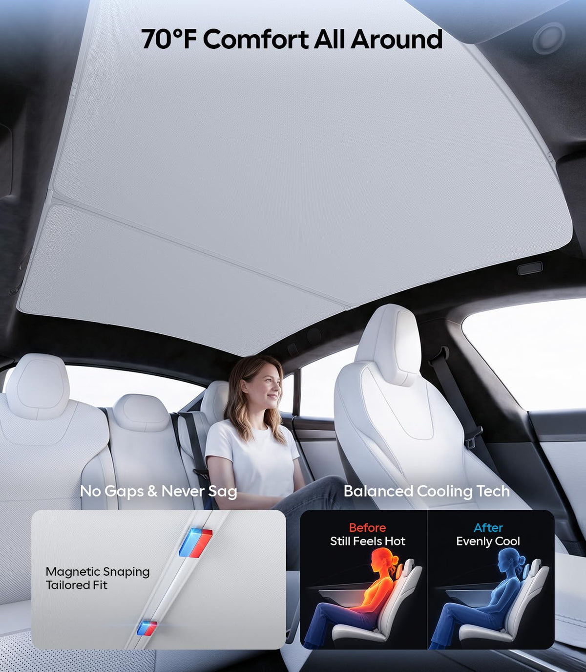 Wigoo sunshade installed inside Tesla Model S demonstrating privacy and comfort