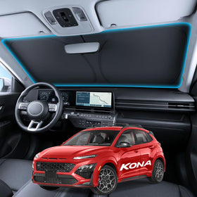 Wigoo sunshade installed front view showing exact Kona fit and heat reduction