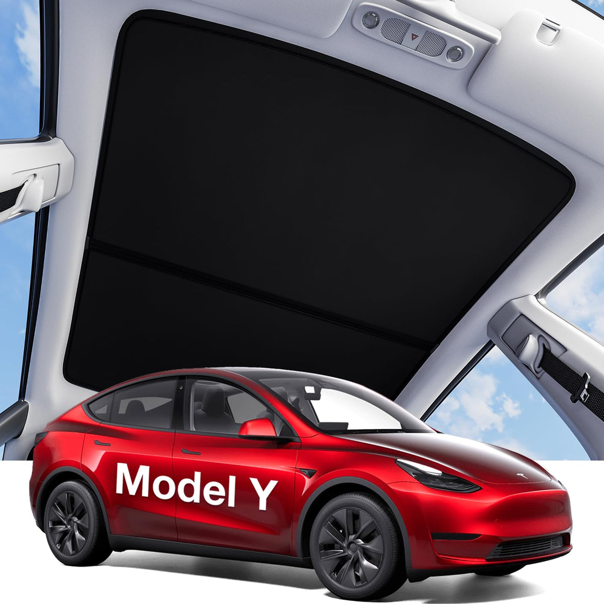 Wigoo front roof sunshade fitted in Model Y reducing cabin heat
