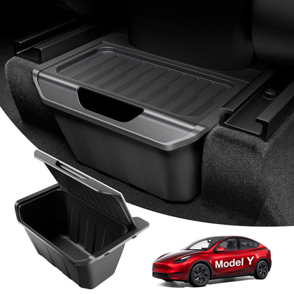 Wigoo installed in Tesla Model Y rear console showing tidy storage and neat appearance