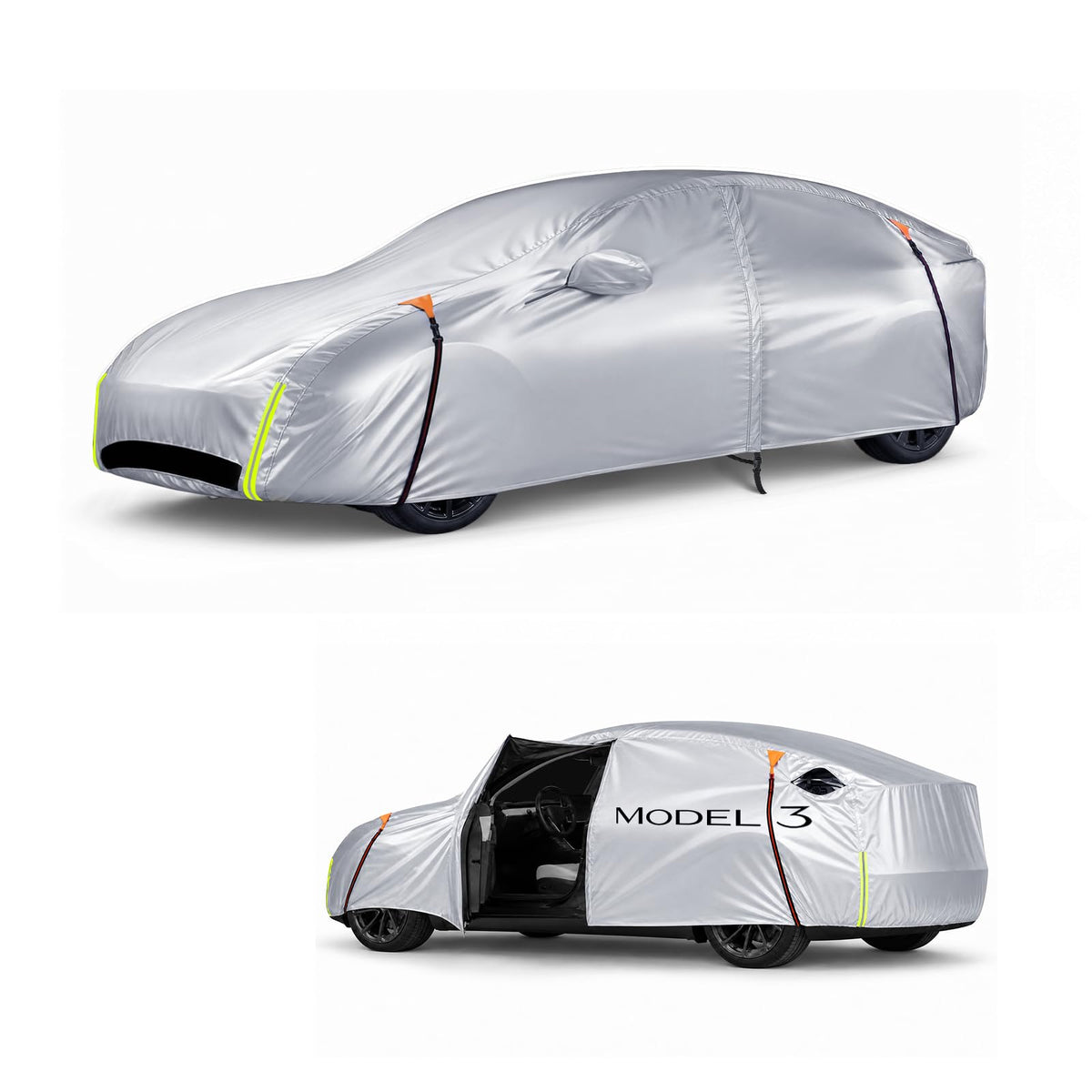 Wigoo front view on Model 3 showing custom fit and protection