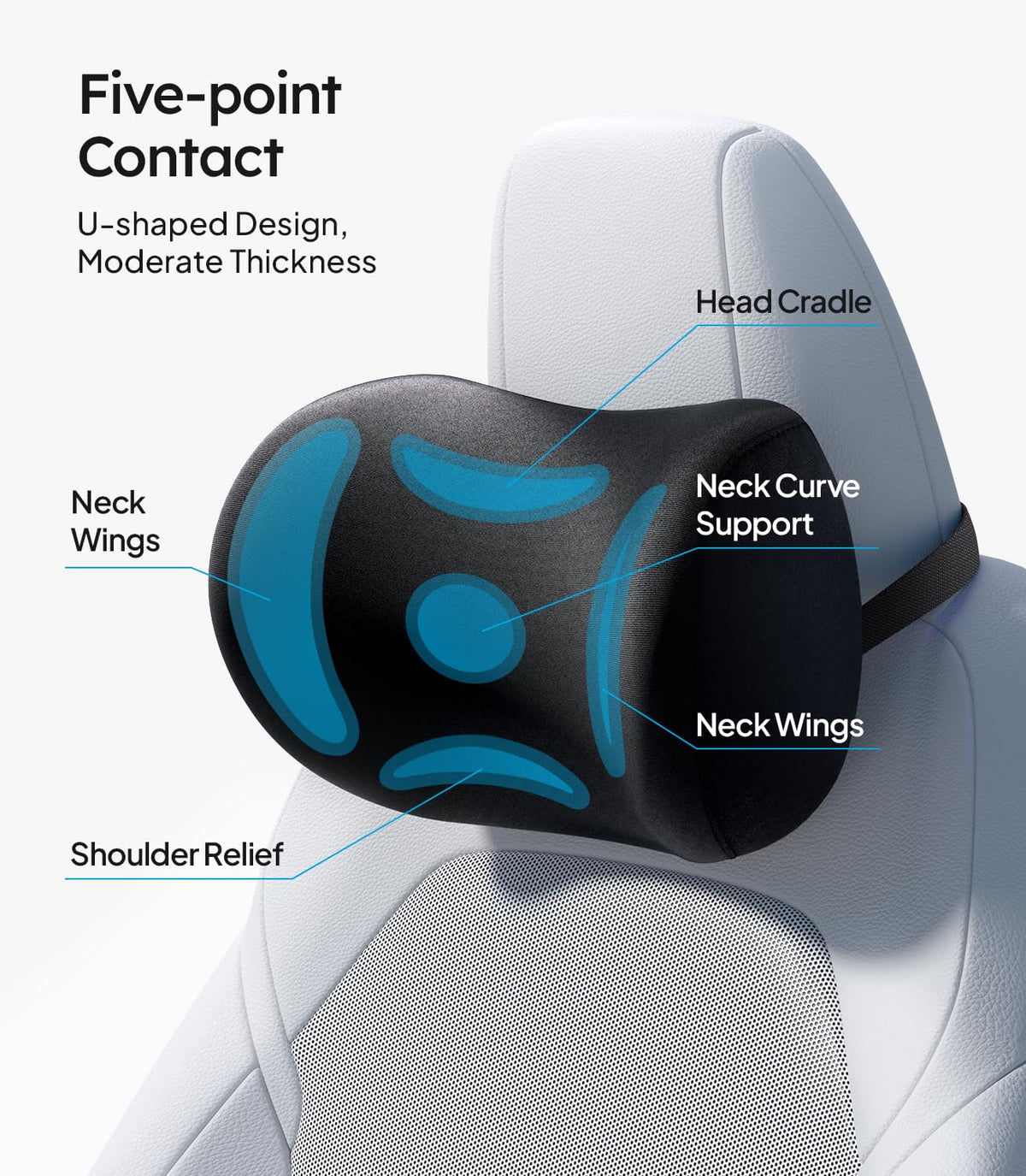 Wigoo side profile of neck pillow supporting cervical alignment during drives