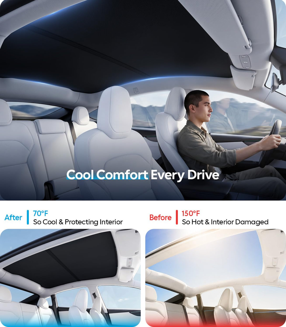 Wigoo rear roof sunshade in position demonstrating full coverage and privacy
