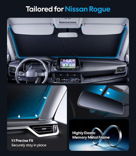 Interior view of Wigoo shade installed on Rogue windshield demonstrating snug fit and glare reduction