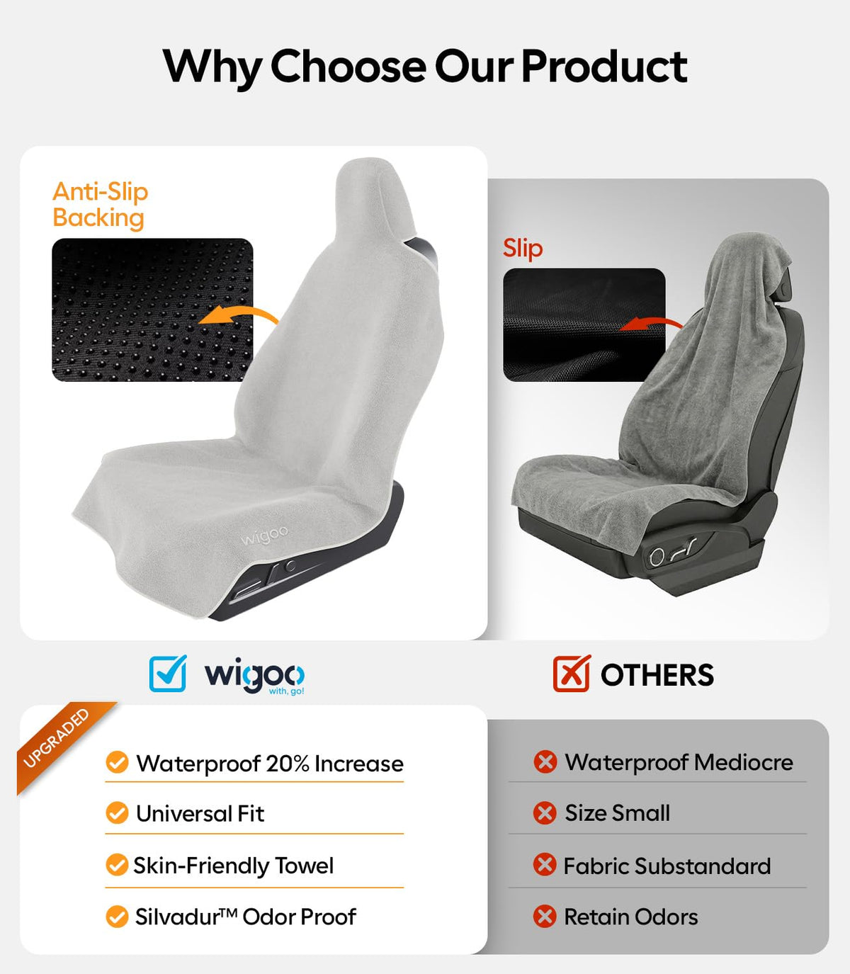 Wigoo laid out on seat showing 63 by 30 inch size coverage
