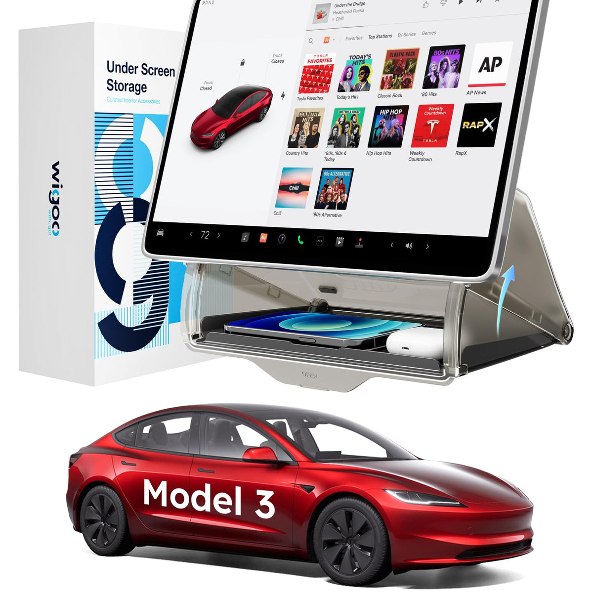 Wigoo front view under-screen organizer showing slim hidden profile and clean look