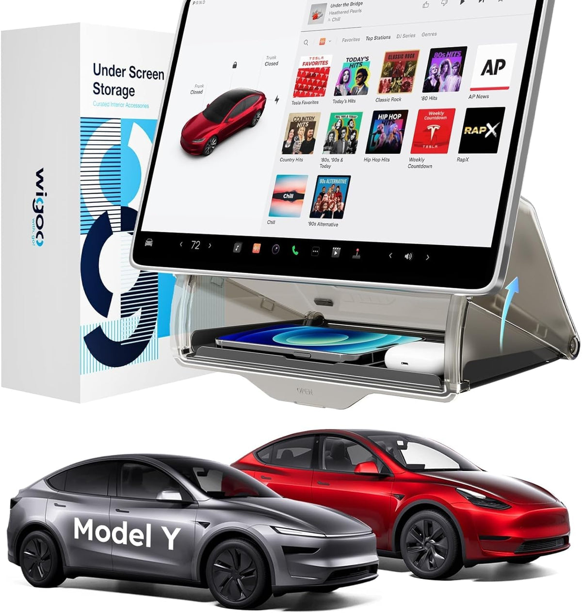 Wigoo front view of under screen organizer showing sleek hidden design and clean look