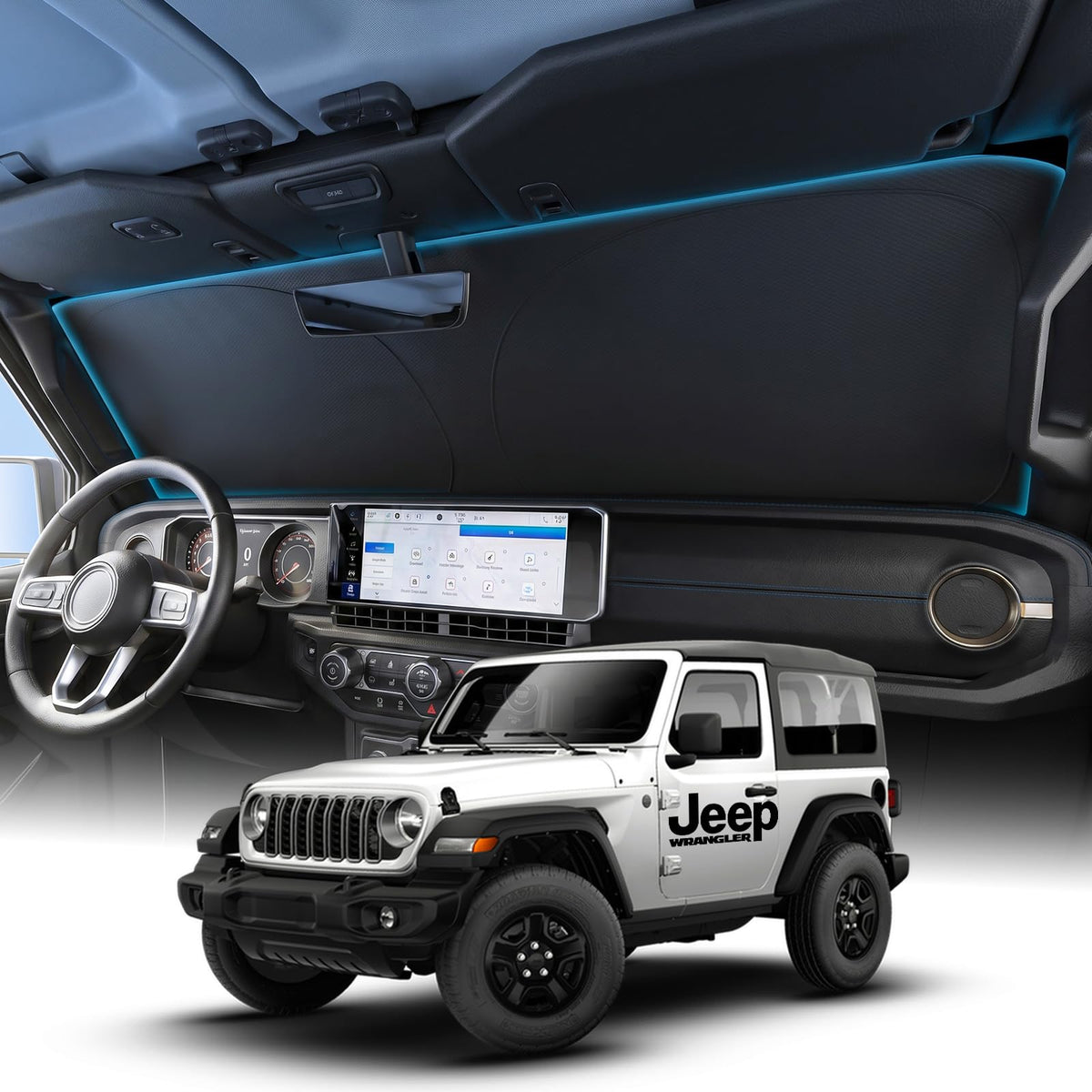 Wigoo front view of custom-fit shade showing snug windshield fit and protection