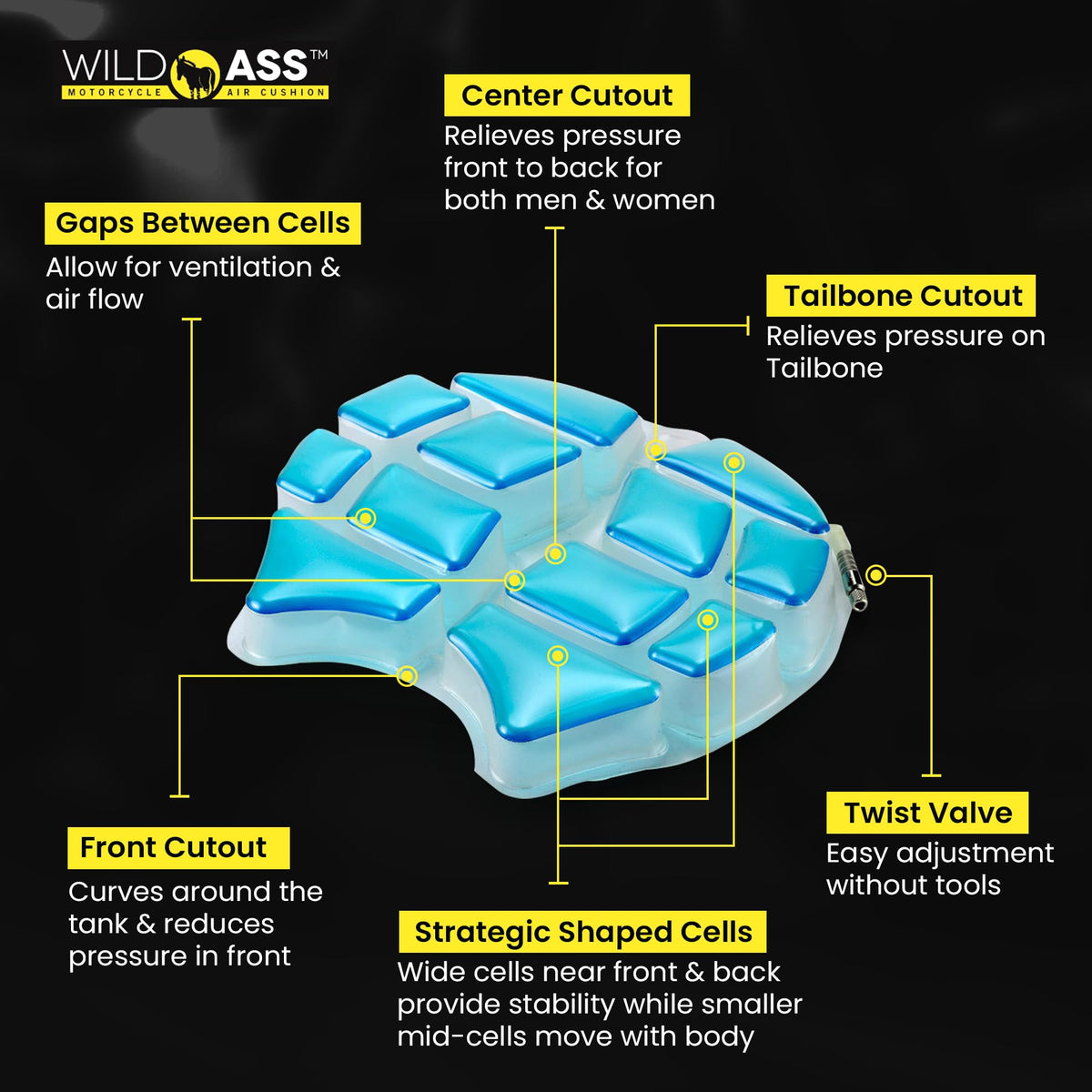 Wild Ass Smart Airgel side profile on motorcycle seat demonstrating contour fit