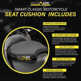 Wild Ass on a motorcycle in motion showing improved comfort for long rides