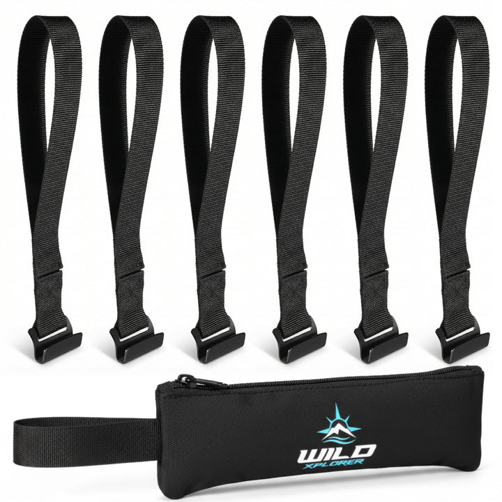 Wild Xplorer front packaging showing six door hook straps and case for organized storage