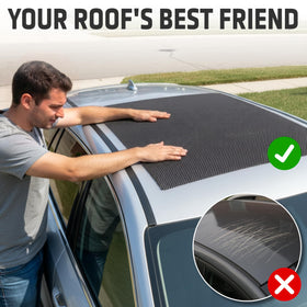 Wild Xplorer mat in use on vehicle roof under luggage for stable transport