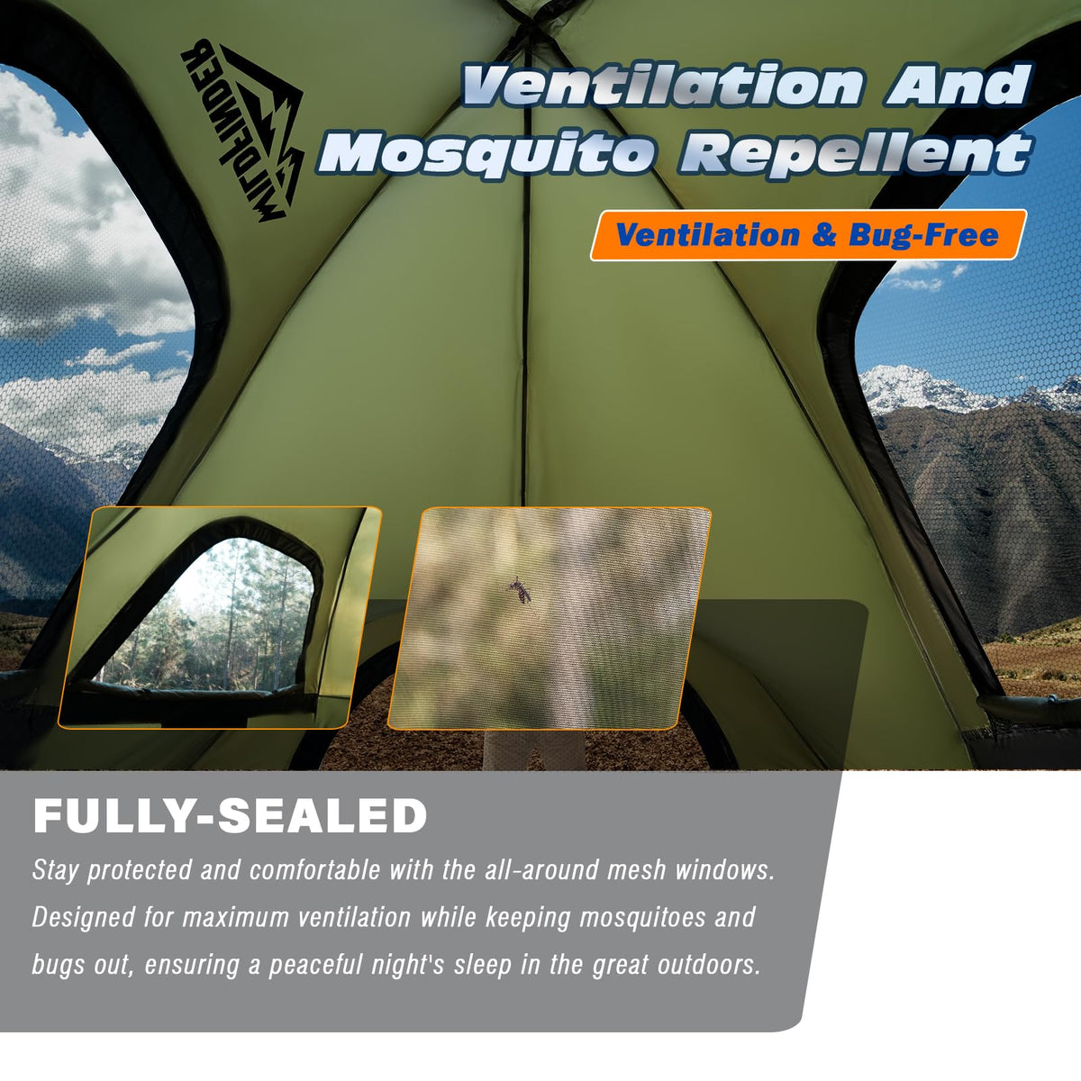 WildFinder tunnel detail allowing power cables and AC hoses into tent