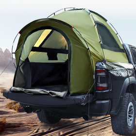 WildFinder front view of packaged truck bed tent showing compact carry convenience