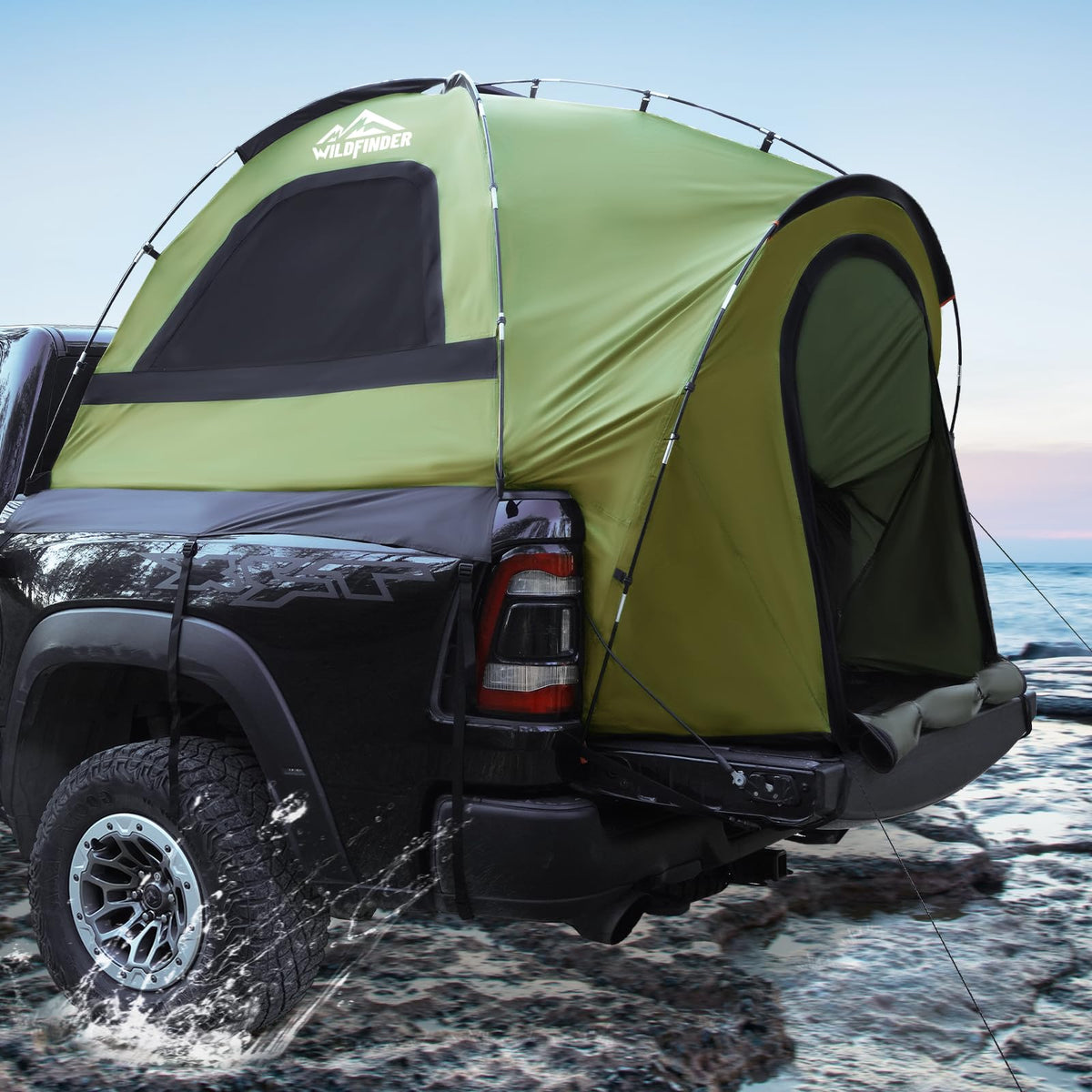 WildFinder front view on pickup bed showing protection and easy access