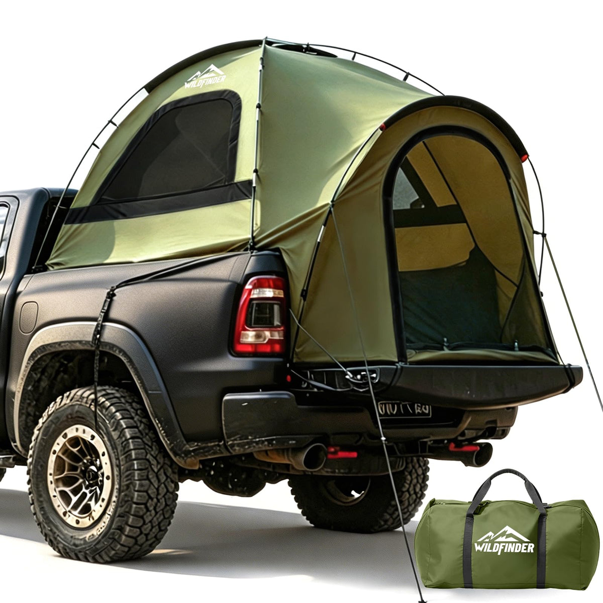 WildFinder front view tent mounted on pickup showcasing protected sleeping area