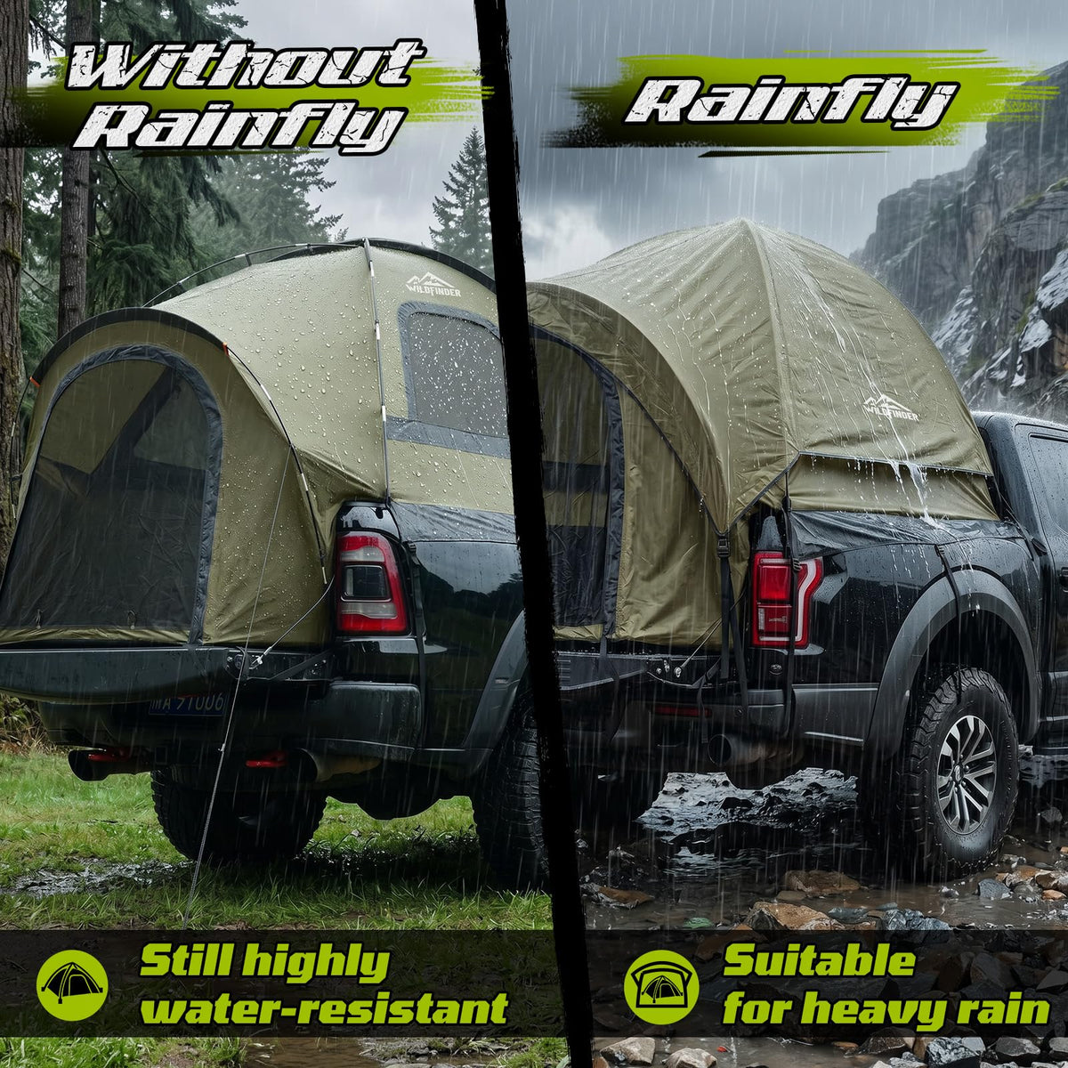 WildFinder lifestyle night campsite scene showing comfortable sleeping setup